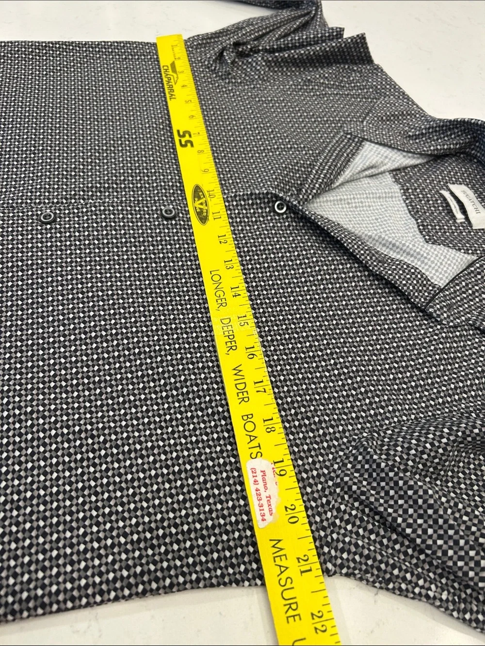 Bugatchi 8 Way Stretch Black & White Micro-Pattern Med Button Down Dress Shirt